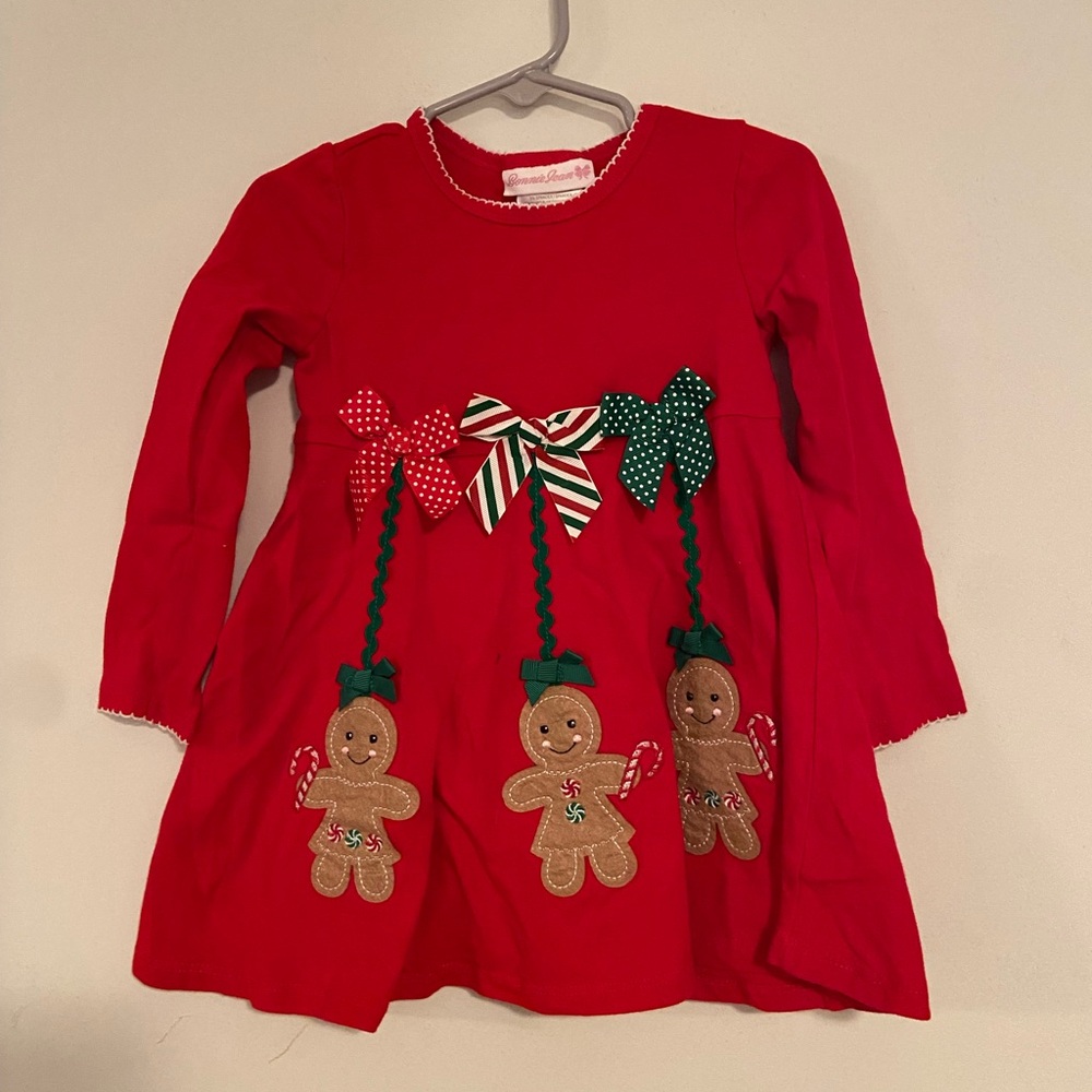 Bonnie Jean Red Dress with Gingerbread Appliqué